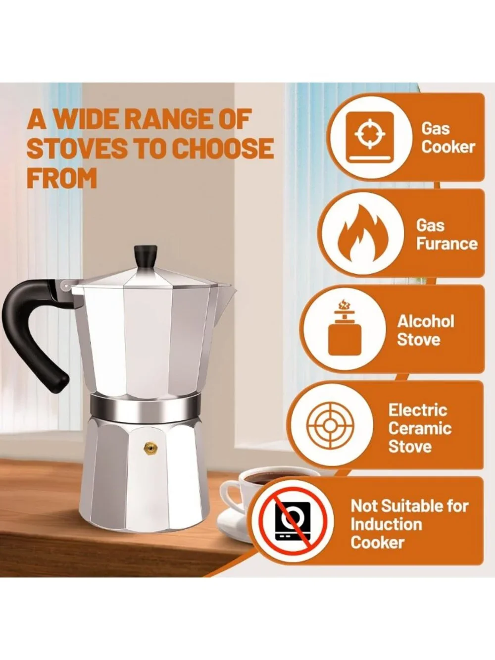 9-Cup Aluminum Stovetop Espresso Maker - Classic Moka Pot for Home & Camping